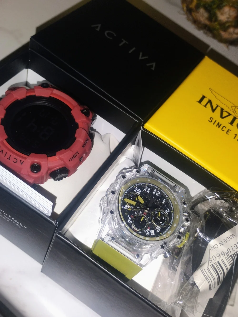 Invicta Clear Case Watch with Yellow Strap and Black Dial